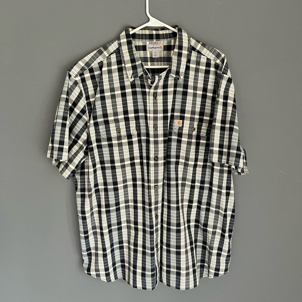Carhartt Relaxed Fit Mens 2XL Plaid Short Sleeve Button Front Down Shirt